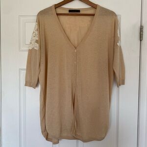 Twin-Set Beige Short Sleeve Knit Cardigan with Lace Appliqué Size Small